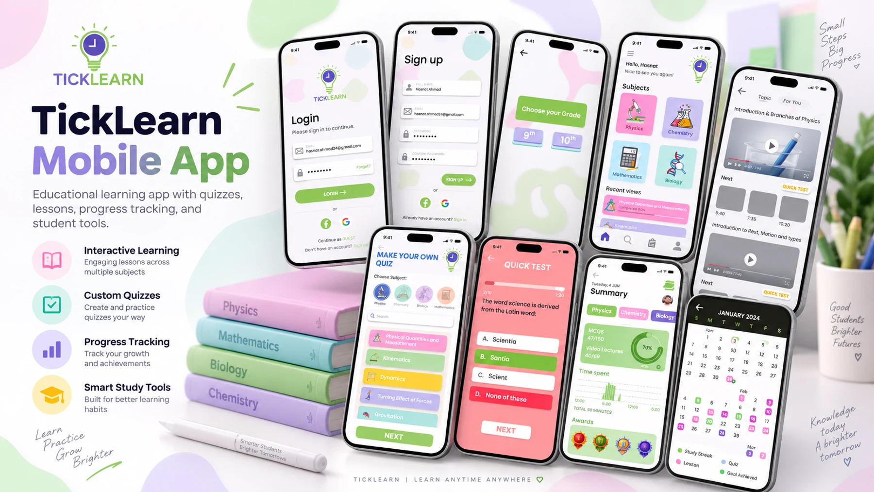Exam prep that builds its own tests — product screens