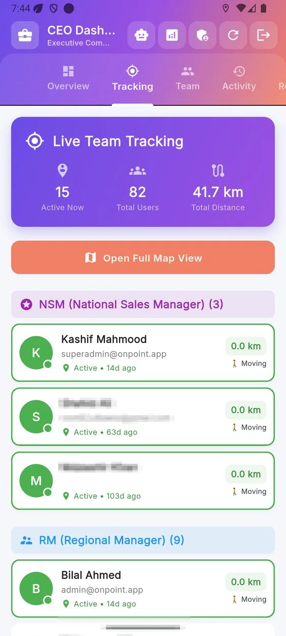 Live team tracking